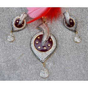 American Diamond Meenakari Pendant Set 
